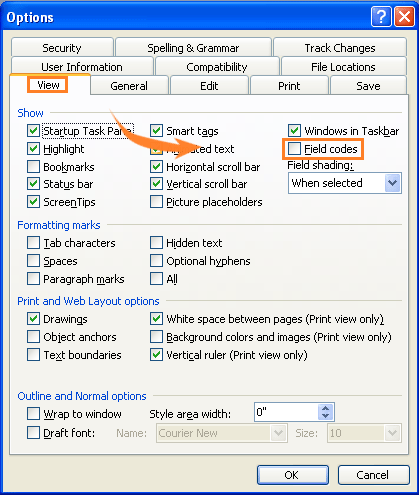 display field codes in word for mac 2011